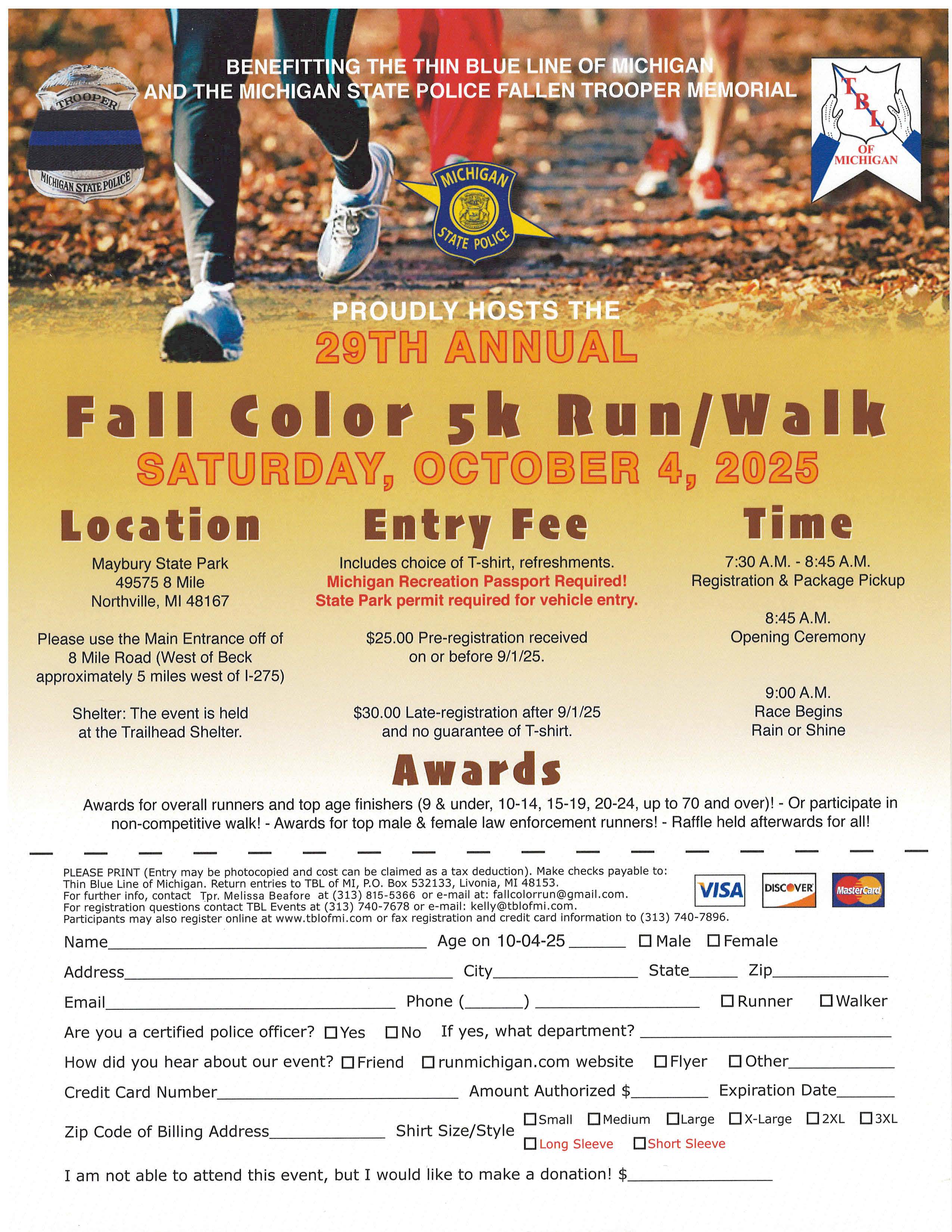 Fall Color Run 2025 – Thin Blue Line of Michigan - Main Image